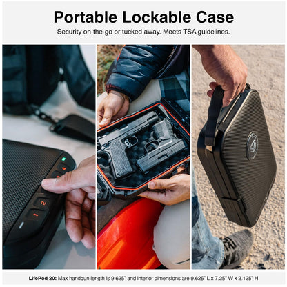 VAULTEK LifePod 20 Full-Size Lockable Weatherproof Case with Built-in Lock, Steel Security Cable, & TSA Handgun Case or Car Safe, Portable Travel Pistol Safe/Titanium Gray
