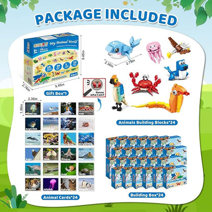 24 Packs Party Favors for Kids – 779 PCS 6-in-1 &amp 12-in-1 Animal Building Blocks Set with Animal Cards – Goodie Bag Fillers Classroom Prizes Birthday &amp Easter Gifts for Kids Ages 6-12