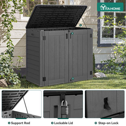 YITAHOME Outdoor Storage Shed w/o Shelf, 30 cu ft Horizontal Storage Shed Outdoor, Resin Waterproof Storage Cabinet for Garage, Poolside, Bikes, and Garden (Dark Gray + Black)