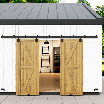 SMARTSTANDARD 16FT Box Rail Hardware - Exterior Barn Door Hardware Kit,Sliding Barn Door Hardware,Heavy Duty Wall Mount Kit,Fit Indoor and Exterior Door,Easy to Install(Widest to 96" Wide Door)