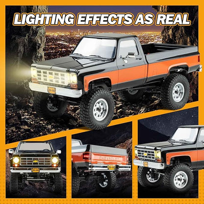 BEEZRC FMS 1/18 RC Crawler FCX18 Chevy K10 RC Truck RTR RC car Official Licensed Model Car 8km/h 4WD 900mAh Hobby RC Cars Remote Control Car with LED Lights Vehicle 4-Ch 2.4GHz Transmitter(Black)