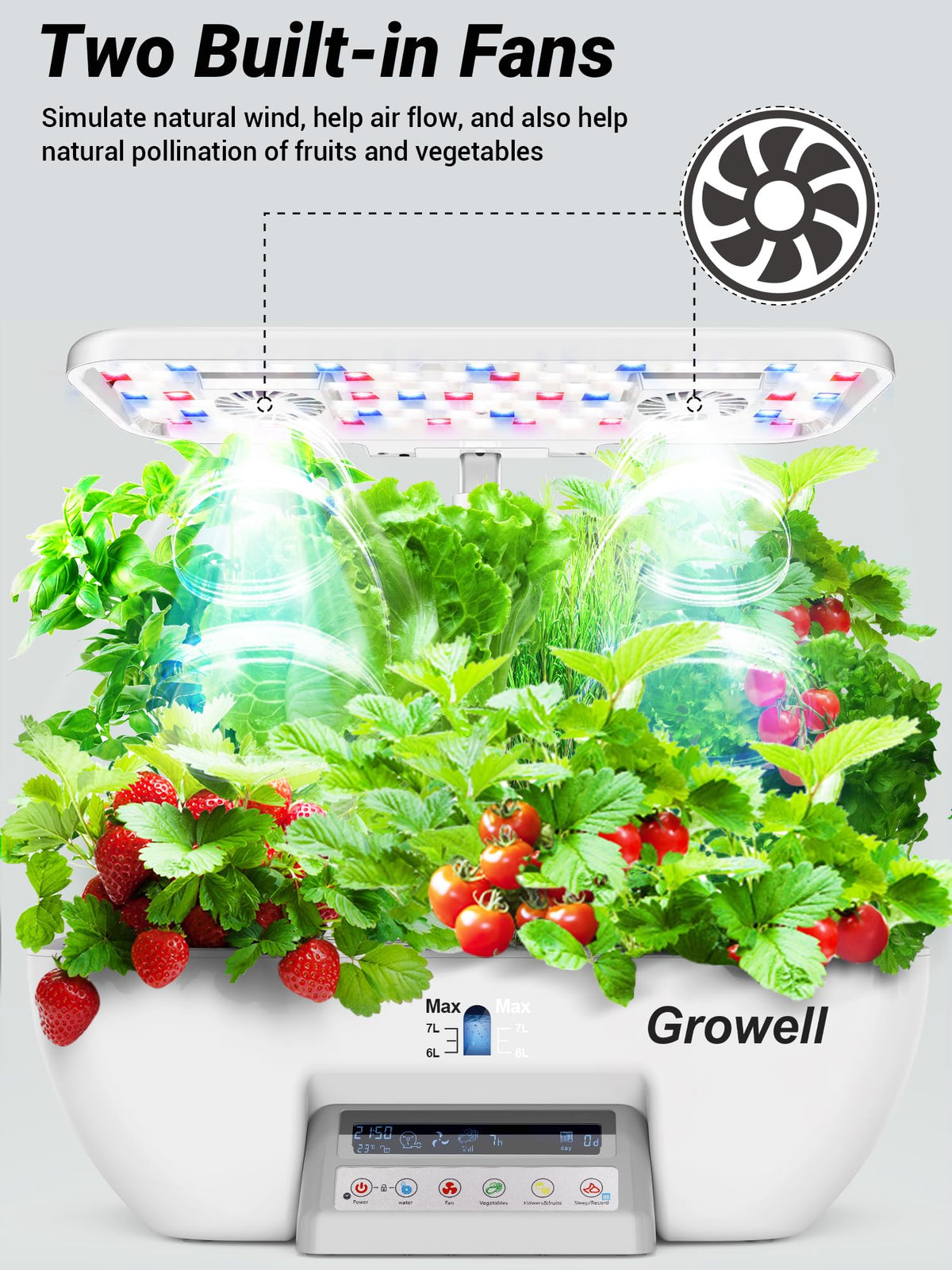 Growell Hydroponics Growing System Kit, 17 Pods Herb Garden with 102 28W Full-Spectrum Grow Lights & 2 Fans, Indoor Garden with Water Pump, 10L Water Tank, Auto Timer, Height Adjustable (White & Grey)