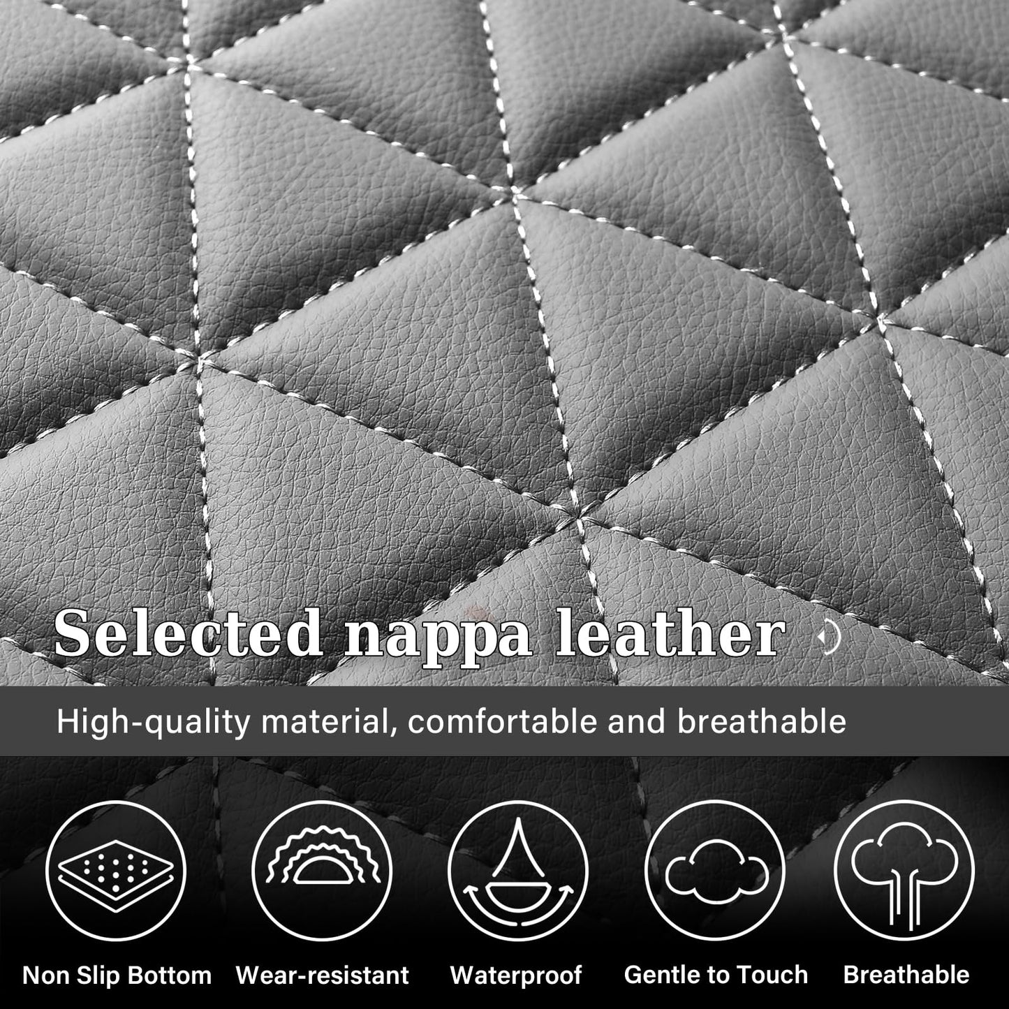 Coverado Leather Car Seat Covers, Waterproof Dooge Ram 1500 Seat Covers Compatible with 2002-2026 Dodge Ram 1500 2500 3500 with Flat Bench (Full Set, Dark Gray)