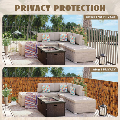 KOIUEYW Bamboo Reed Fencing, Light Russet Bamboo Fence Rolls 6 Feet High, Decorative Privacy Screen Reed Curtains for Patio Balcony Garden Backyard Outdoor, 6 x 16 FT