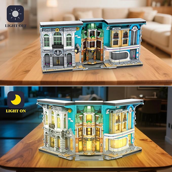 Reobrix Book Nook Building with Light Streetscape BookNook Building Kit 66032 for Bookshelf&ampHome Decor 2899 PCS Bookend Model Toy Gift for Adults 14+