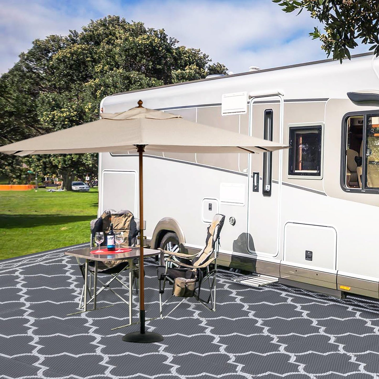 Garvee Outdoor Rug 10'x20' for Patios Clearance, Reversible Outdoor Plastic Straw Waterproof Camping Carpet, Large Area Rugs Patio Mats for Outside RV, Camper, Deck, Porch, Beach, Picnic (Grey/White)