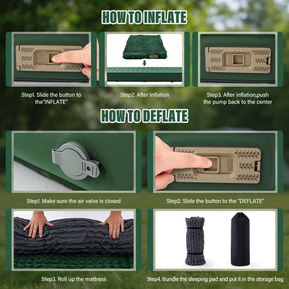 Self Inflating Double Sleeping Pad for Camping with Electric Pump 4 Inch Ultra Thick Memory Foam 2 Person Inflatable Sleeping Pad All Season Full Size Portable Camping Mattress for Travel,Tent (Green)