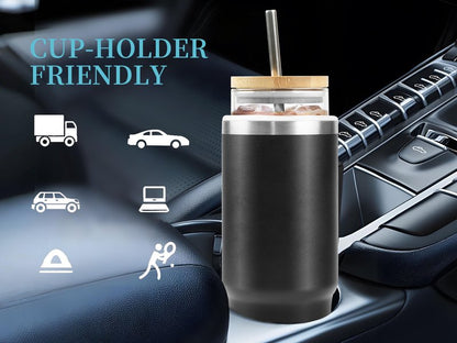 YJGS 30oz Glass Tumbler with Lid and Straw, Insulated Tumbler with Glass Insert, Iced Coffee Cup Reusable Water Bottle Travel Coffee Mug, Water Tumbler with Straw, Sweat Proof & BPA Free