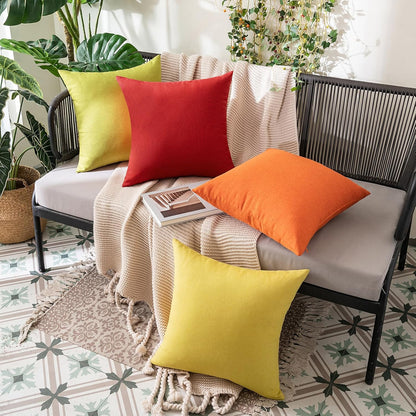 MIULEE Decorative Outdoor Throw Pillow Covers - Waterproof Faux Linen Cushion Cases | 24x24 Inch Red (Pack of 2)