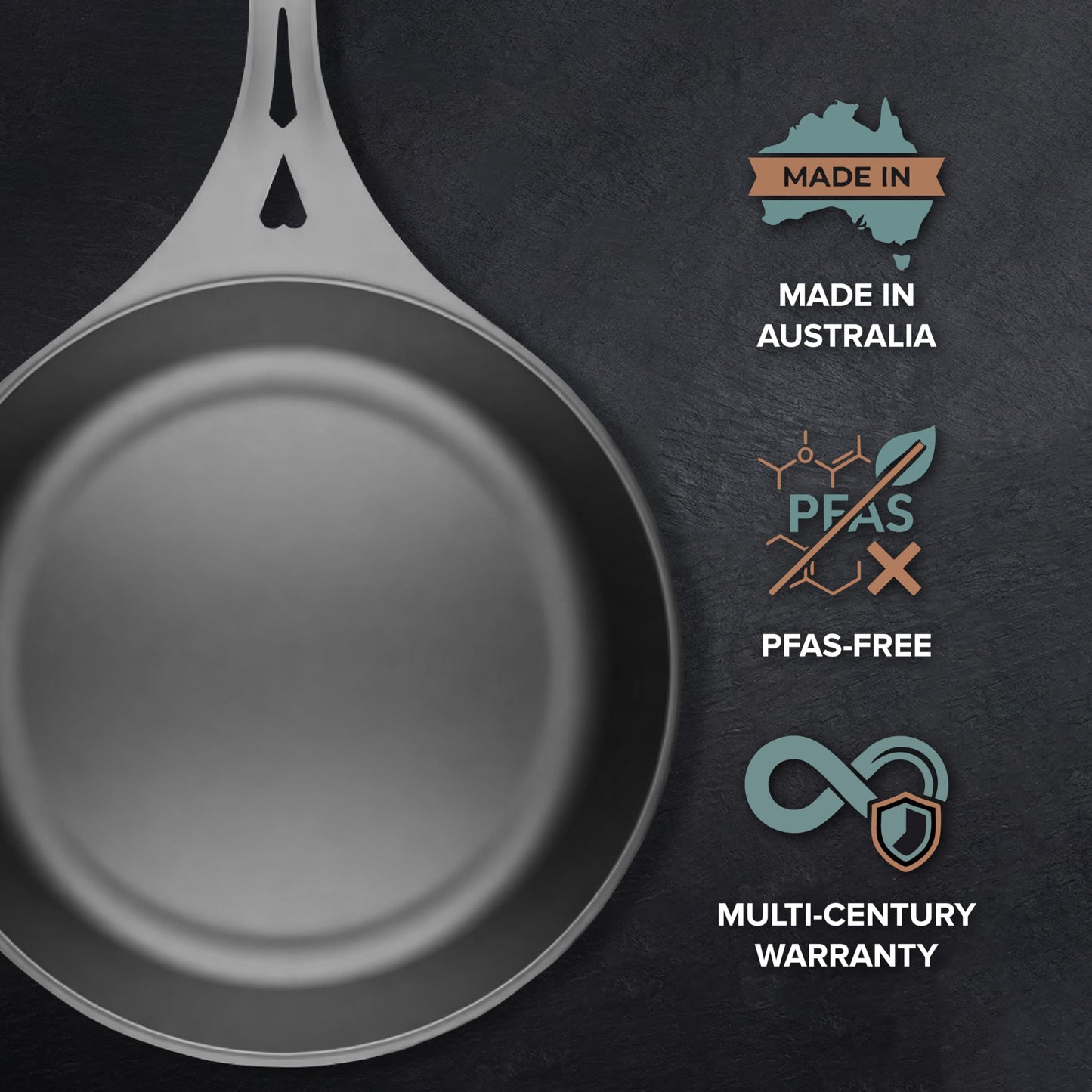 SOLIDTEKNICS 8" Outdoor Skillet Set – Naturally Seasoned Australian Iron Skillet with Lil Flippa Stainless Flipper & Mini Pan Scraper Lightweight Camping Cookware for Grill & Campfire Cooking