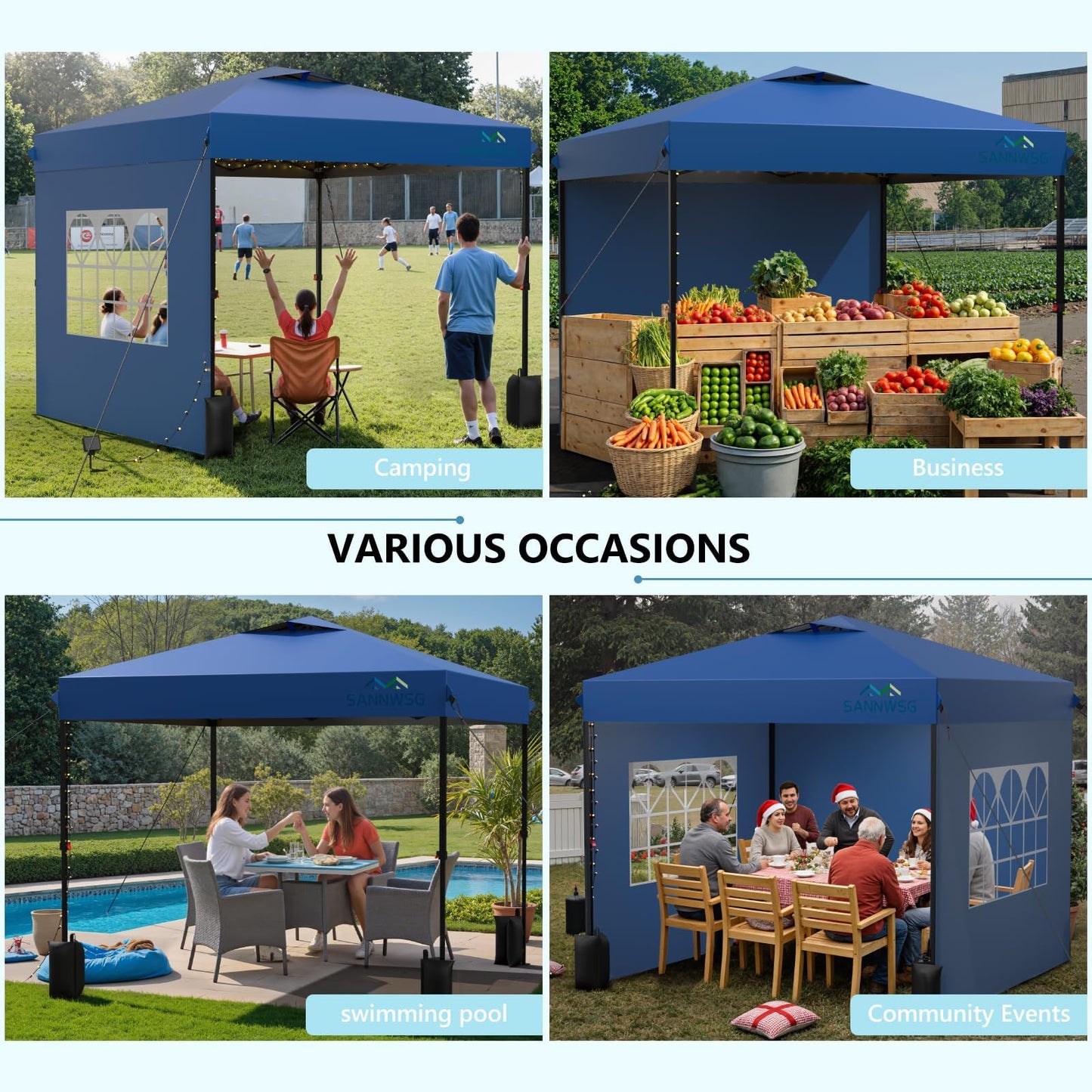 12X12 Pop Up Canopy Tent with 3 Sidewalls,Easy Up Canopy,Commercial Instant Shelter,Heavy Duty One Person Set Up Event Tent,Blue