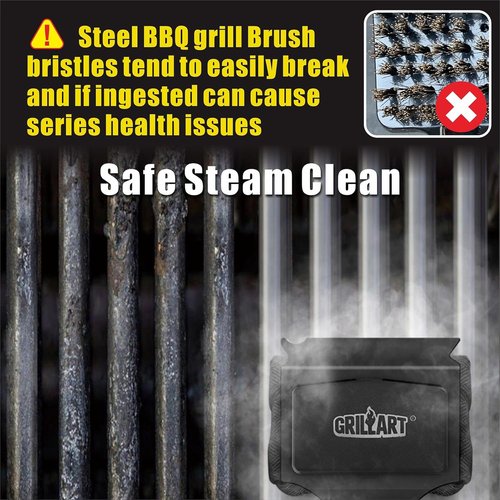 GRILLART Grill Brush - Bristle-Free Replacement Cleaning Pad for Cast Iron & Stainless Steel Grates - Dark Black