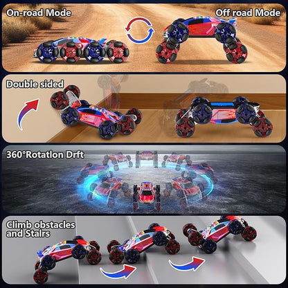 8WD Remote Control Car2.4GHz Gesture Sensing RC Stunt CarCool Spray Rotation RC Car with Lights and MusicAll Terrain Toys for Kids Ages 7 Birthday Gifts for Boys Girls(Red)