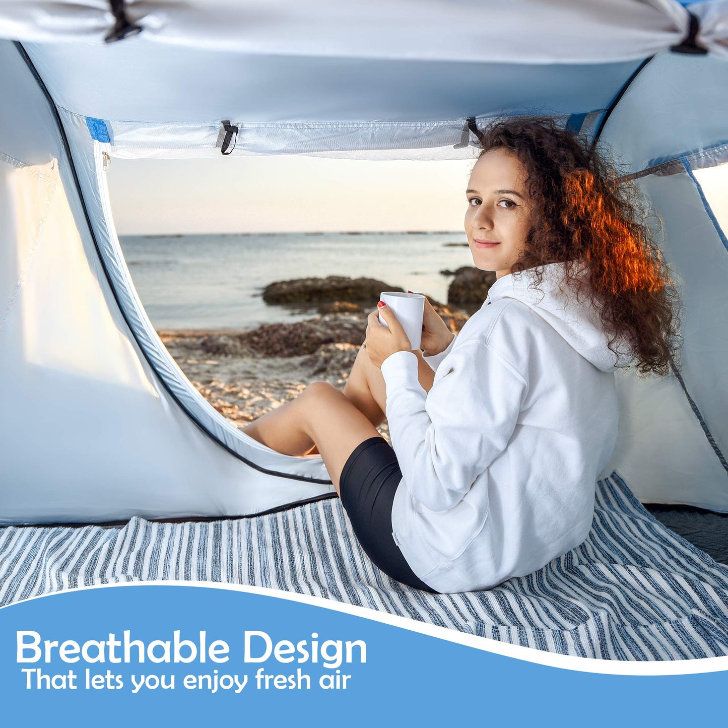 Abco Tech Pop Up Tent - Portable Tent for Camping 2 Person Pop Up with Double Doors - Water-Resistant and UV Protection - Foldable Cabana with Zipper and Carrying Bag - Sky Blue, 88.6"x47.2"x37.4"
