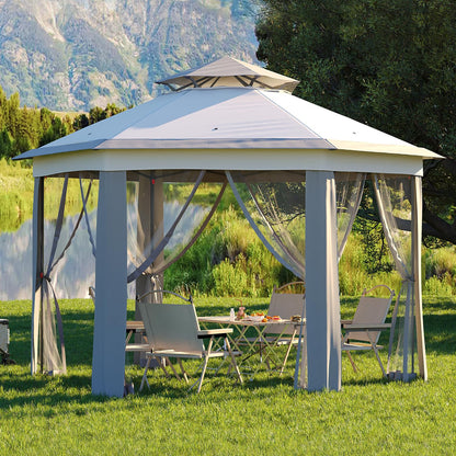 Garvee Pop Up Gazebo Screen Tent,Hexagonal Instant Gazebo Tent with Mosquito Netting Outdoor Canopy,6 Sided Sun Shelter 13x13ft with Mesh Netting,Pavilion Tents for Patio,Light Gray+Dark Gray