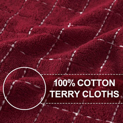 Homaxy 100% Cotton Terry Kitchen Towels(Burgundy Red, 13 x 28 inches), Checkered Designed, Soft and Super Absorbent Dish Towels, 4 Pack