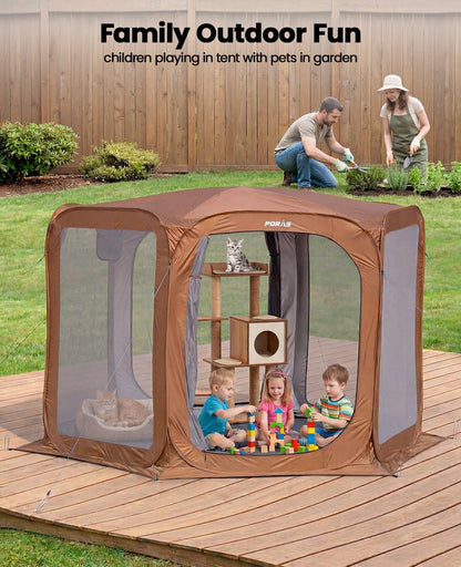 Porayhut Pop up Screen House Tent Sun Shelter with Breathable Mesh Doors,Portable Camping Tent with Detachable Waterproof Floor,10x10FT Screen Canopy Outdoor for Family Friends Party in Backyard,Park