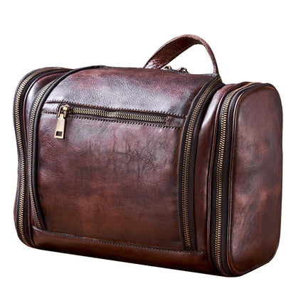 RC ROCKCOW Toiletry Bag For Men, Genuine Leather Toiletries Organizer, Large Travel Hanging Toiletry Bag Water-resistant Bathroom Shaving Kit for Cosmetics, Makeup Case Travel Dopp Kit