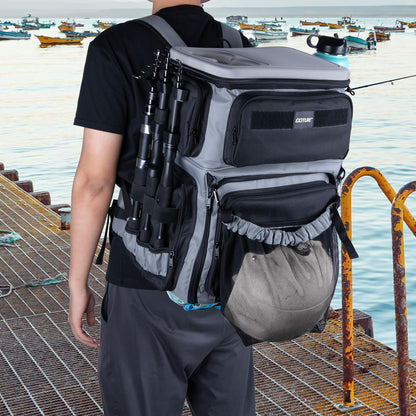 Goture Fishing Backpack with Cooler, 66L 600D Tackle Backpack with 3 Rod Holders, EVA Cover, Helmet Holder, Rain Cover, Saltwater Large Fishing Bag for Camping Hiking, Gear Storage Bag, Gifts for Men