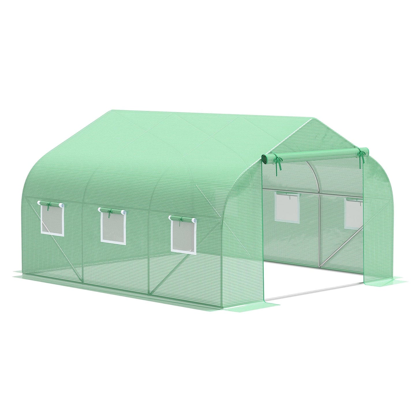 Outsunny 11.5' x 10' x 6.5' Outdoor Walk-in Greenhouse, Tunnel Green House with Roll-up Windows, Zippered Door, PE Cover, Heavy Duty Steel Frame, Green