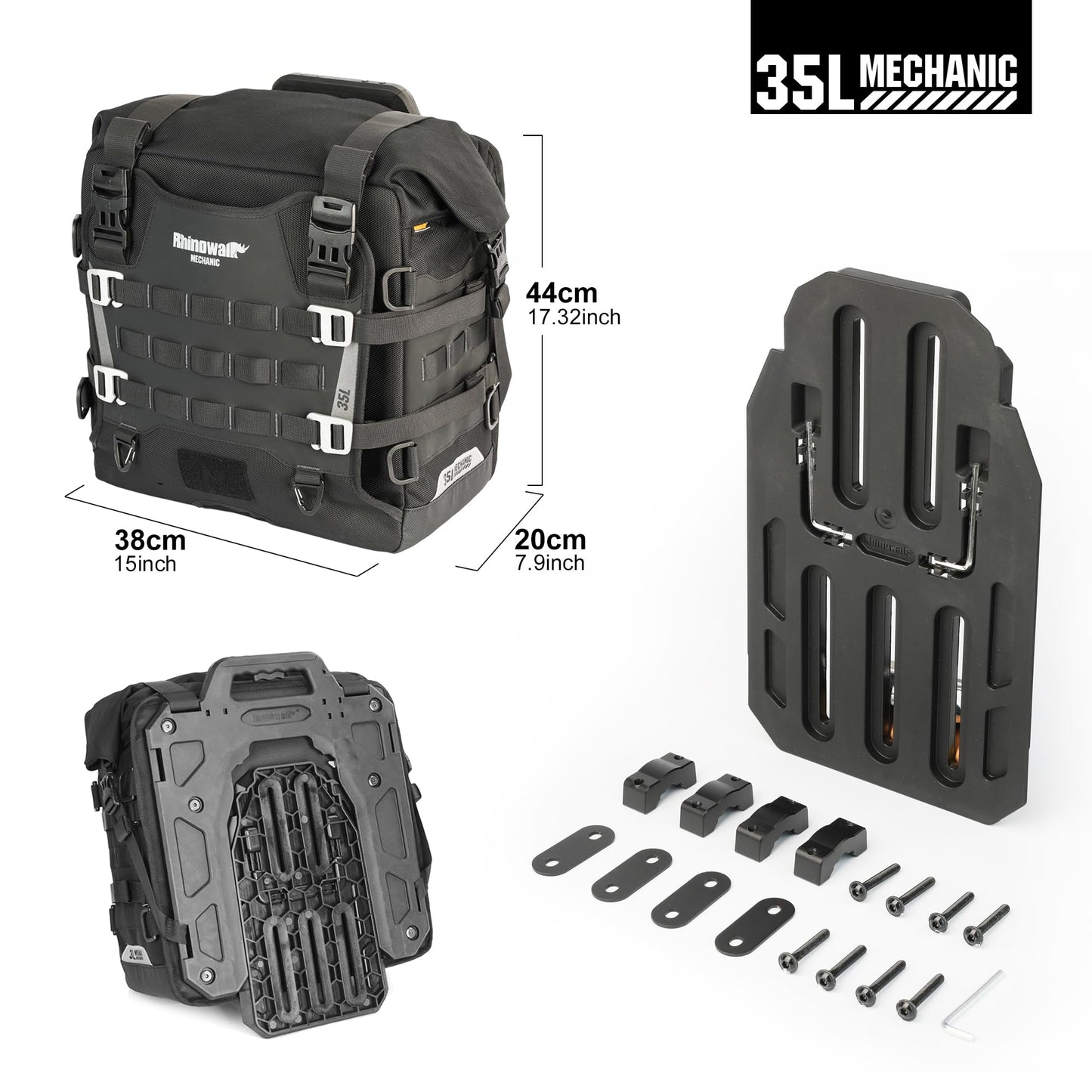 Rhinowalk Motorcycle Saddle bag Waterproof Luggage Bag 35L Quick Release with MOLLE System Fits Most Adventure and Sports Bike Motorcycle Racks (Black, 1 Pack)