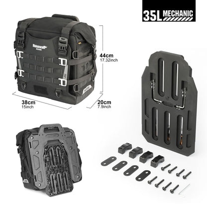 Rhinowalk Motorcycle Saddle bag Waterproof Luggage Bag 35L Quick Release with MOLLE System Fits Most Adventure and Sports Bike Motorcycle Racks (Black, 1 Pack)