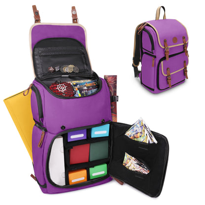 ENHANCE Designer Edition TCG Backpack - MTG Deck Bag Card Binder Space, TCG Deck Box Storage, MTG Playmat Holder - Card Storage Compatible with Magic the Gathering, Pokemon, Lorcana (Canvas Purple)