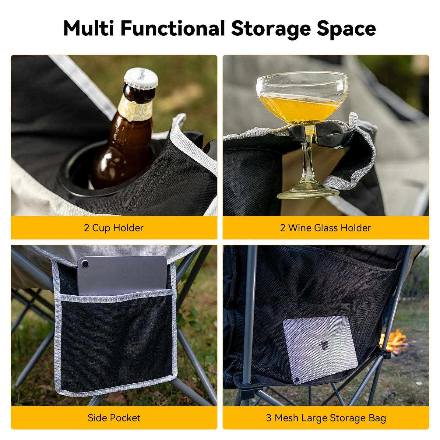 Thallike Double Camping Chair – 2-3 Person Outdoor Folding Sofa with Cup & Wine Glass Holders – Oversized Loveseat Camping Couch for Campfire, RV, Backyard – Supports Up to 1050 lbs