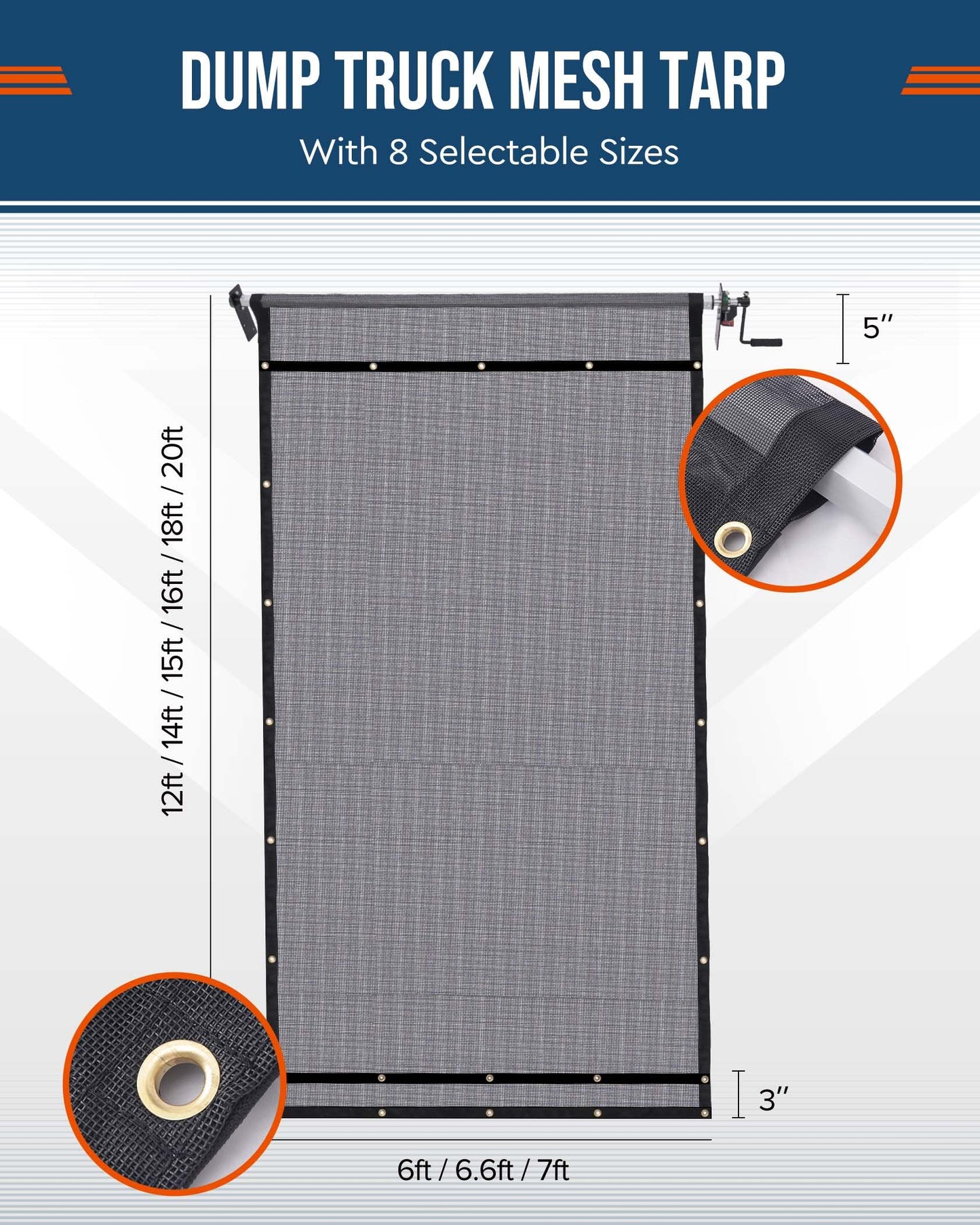 Ezcasch Duty Dump Truck Tarp Roller Kit with 7'x12' Mesh Tarp Hand Crank Tarp Roller Kit Adjustable Width Up to 113'' Aluminum Alloy Rust-Resistant with Complete Accessories for Dump Truck&Trailer
