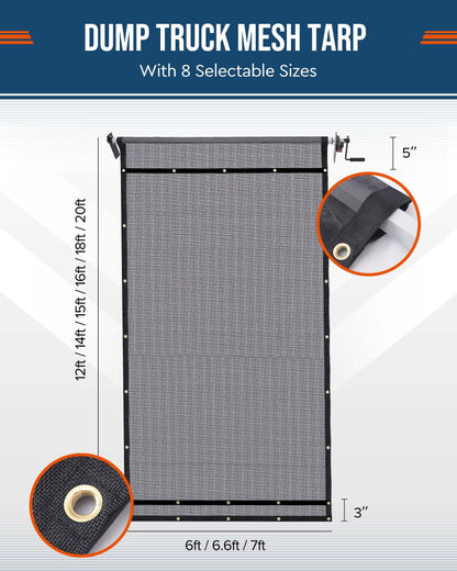 Ezcasch Duty Dump Truck Tarp Roller Kit with 7'x12' Mesh Tarp Hand Crank Tarp Roller Kit Adjustable Width Up to 113'' Aluminum Alloy Rust-Resistant with Complete Accessories for Dump Truck&Trailer