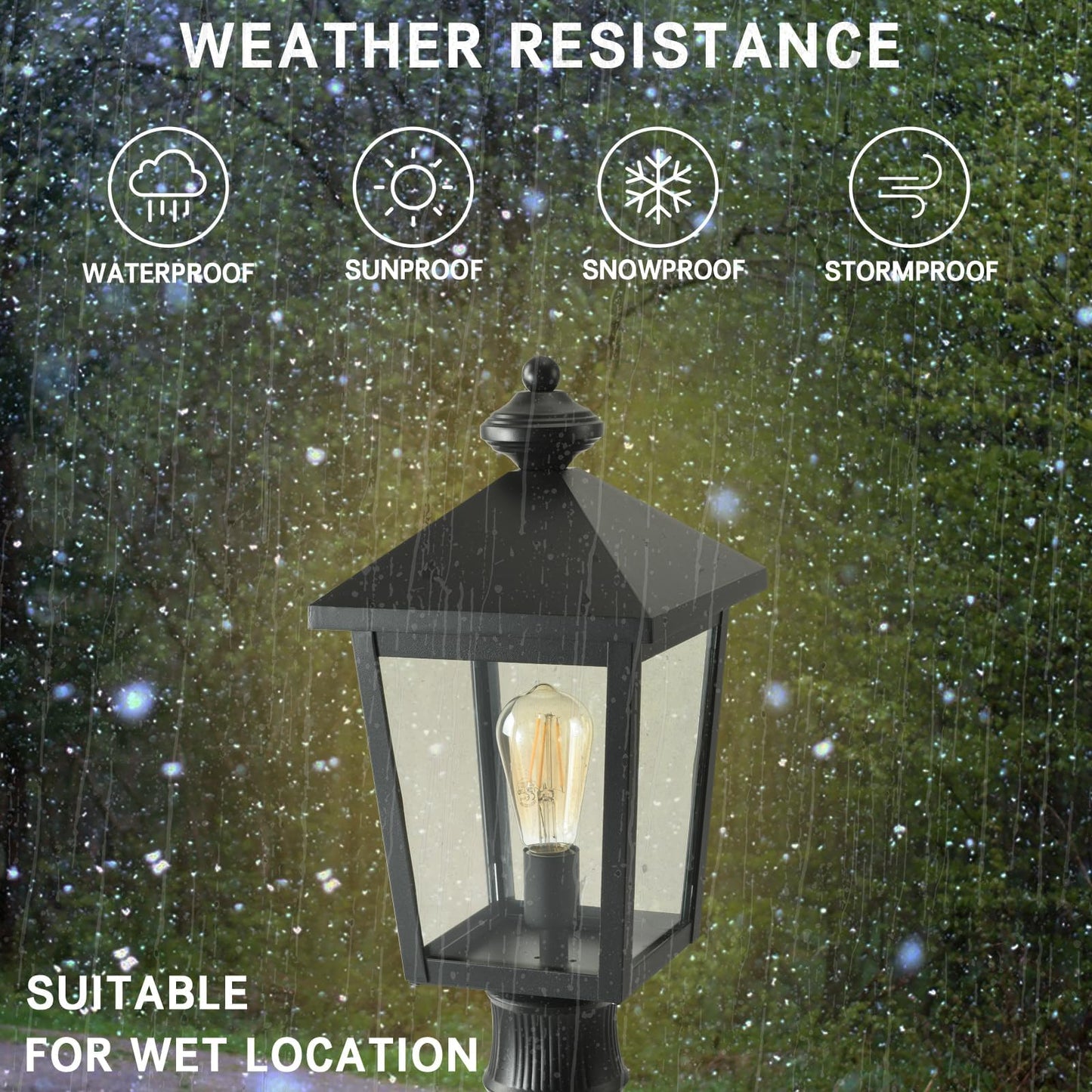 Outdoor Post Light with GFCI Outlet, Dusk to Dawn Aluminum Pole Lantern with Built-In Weatherproof Socket, IP65 Waterproof Post Light Fixture with Clear Glass Shade, Black for Yard Pathway Garden