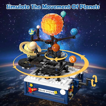 Solar System Building Sets with Light - Rotatable Space Exploration Building Toys with 9 Planets &amp Rocket Sets Science Astronomy Educational Gifts for Boys Girls Age 8+ Years Old Kids(775 PCS)