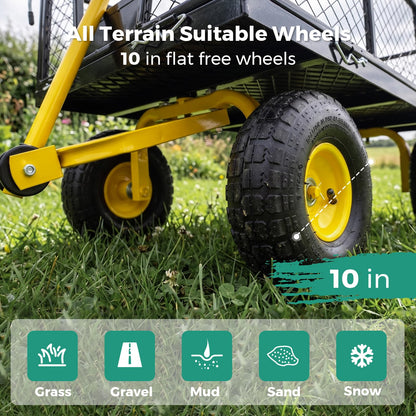 SUNNYFEEL 900 LBS Heavy Duty Steel Garden Cart, Utility Garden Wagon Cart with 10" Flat-Free Wheels and Removable Sides, All Season Yard Cart with 180° Adjustable Handle