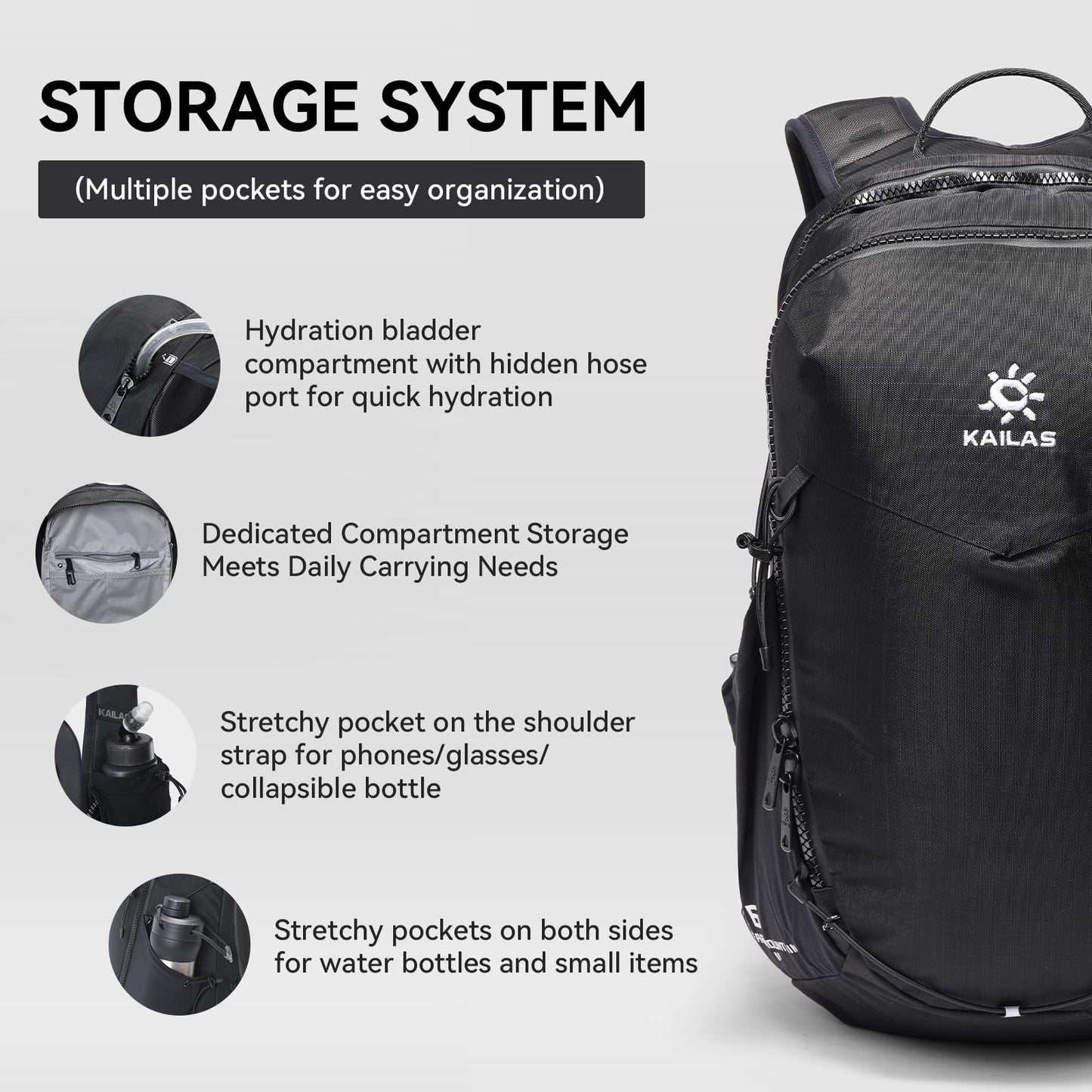 KAILAS Far Mountain16L Lightweight Hiking Backpack Trekking Daypack Small Backpacks Traveling Camping Silent Black