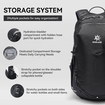 KAILAS Far Mountain16L Lightweight Hiking Backpack Trekking Daypack Small Backpacks Traveling Camping Silent Black