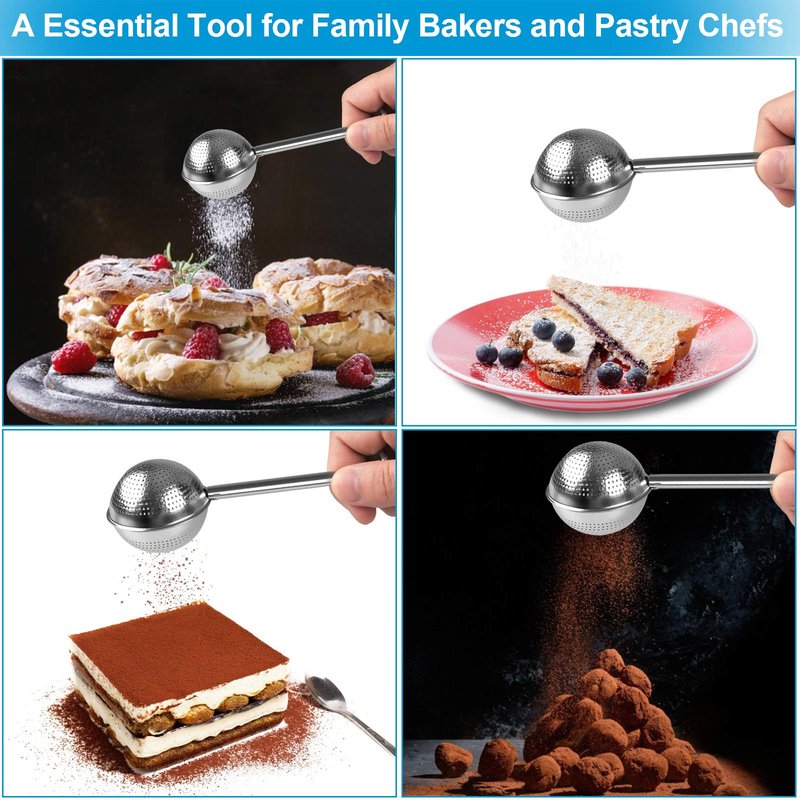 2 Pcs Bakers Dusting Wand for Sugar Flour and Spices, Stainless Steel Flour Duster for Baking, Powdered Sugar Shaker Duster Sifter, Spring-operated Handle for One-handed Operation