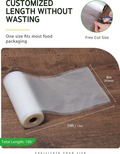 Syntus Vacuum Sealer Bags - 2 Rolls of 8" x 50' BPA-Free Commercial Grade Food Storage Bags