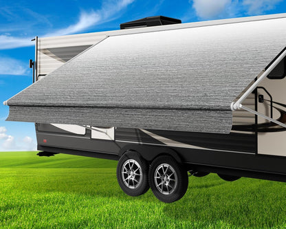 Glamful RV Awning Fabric Replacement 19.5oz Heavy-Duty Vinyl, 21FT(Fabric20'2") Camper Awning Fabric, Weatherproof, UV-Resistant, Cold-Crack Tested, Fit for RVs, Travel Trailers, Gray Fade