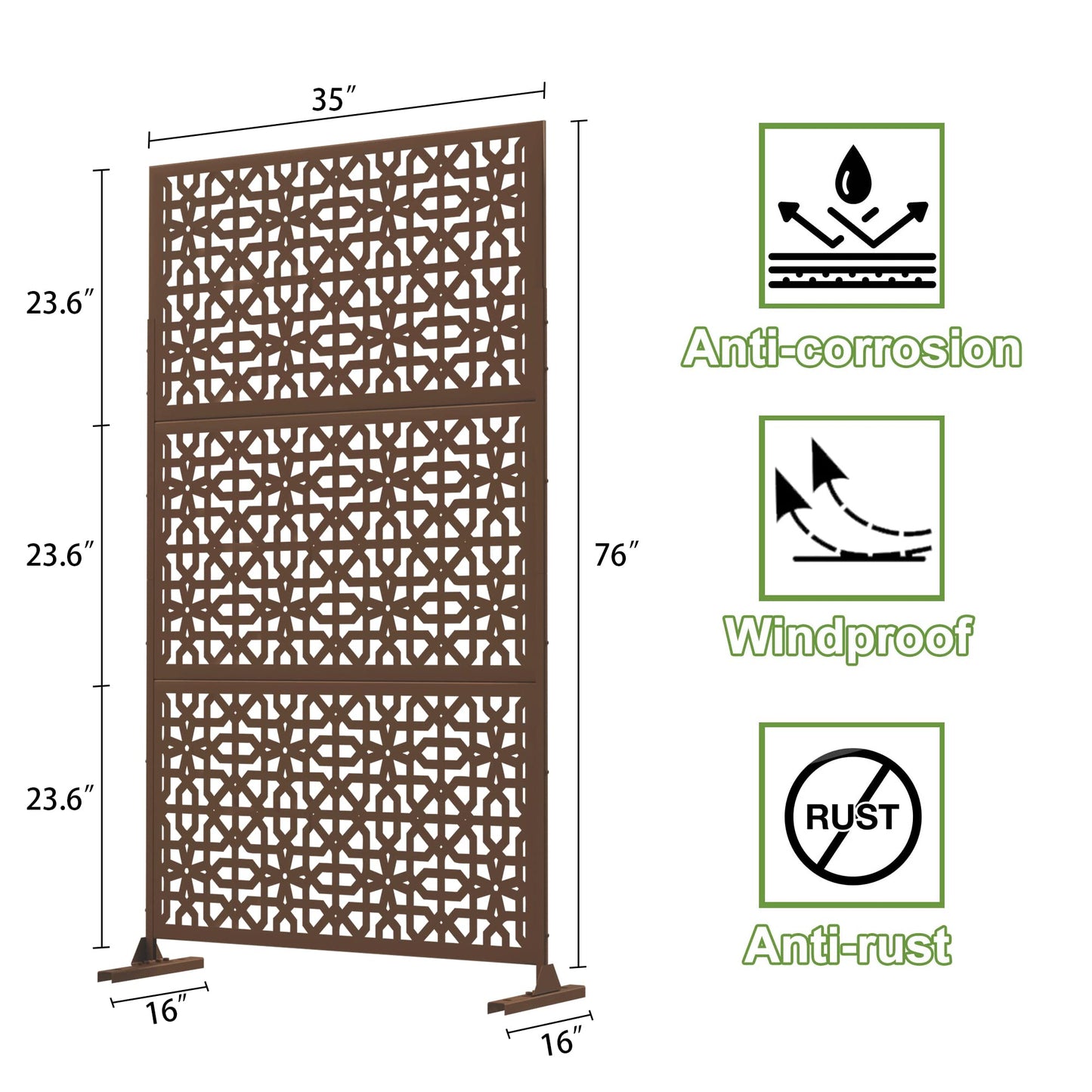 Elevens Outdoor Decor Privacy Fence Screen Metal Fence Panels,Decorative Privacy Screen with Stand,Outdoor Divider for Garden Patio Backyard,76" H×35" W(Brown-Perilla)