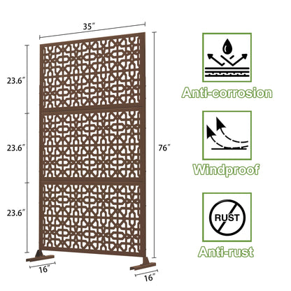 Elevens Outdoor Decor Privacy Fence Screen Metal Fence Panels,Decorative Privacy Screen with Stand,Outdoor Divider for Garden Patio Backyard,76" H×35" W(Brown-Perilla)