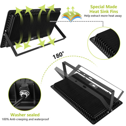 Gopretty 500W Warm White LED Flood Lights Outdoor 2 Pack, 55000LM Super Bright Security Lights with Plug, Commercial Arena Lighting for Yard Court Stadium Fields