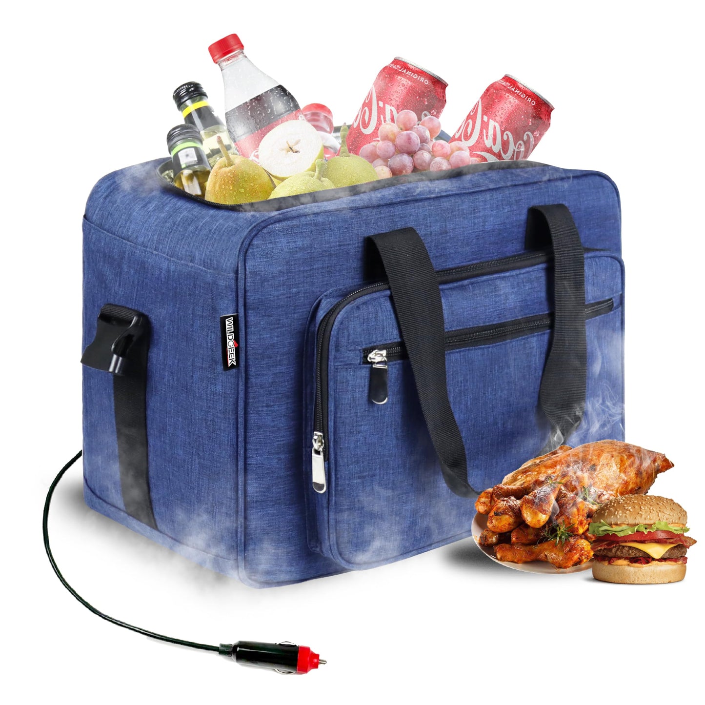 WILDGEEK 26 Quarts 12 Volt Portable Iceless Car Electric Cooler Bag USB 25L AC/DC Cool and Heat Thermal Plug in Fridge Compatible Mini Cooler Warmer Refrigerator for Vehicles Truckers