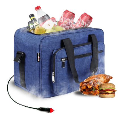 WILDGEEK 26 Quarts 12 Volt Portable Iceless Car Electric Cooler Bag USB 25L AC/DC Cool and Heat Thermal Plug in Fridge Compatible Mini Cooler Warmer Refrigerator for Vehicles Truckers
