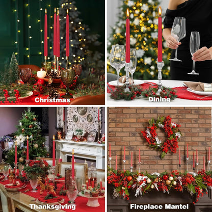 YOROXRG 24 Pack Red Taper Candles, 7-8 Hours Burn Time, Unscented, Smokeless and Dripless, 0.75 x 10 Inch Dinner Candle Set for Christmas,Household, Wedding, Party and Home Décor Candlesticks