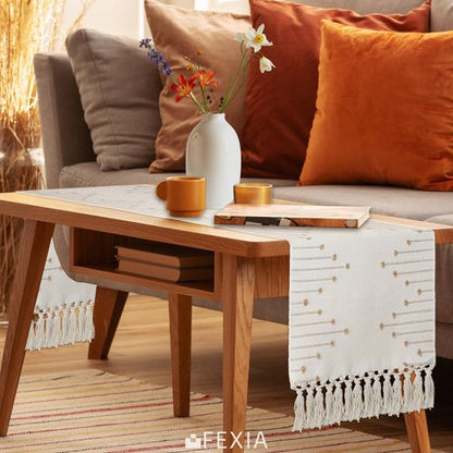 FEXIA Boho Table Runner with Tassels 72 Inches Long for Home Decor Room Decor Farmhouse Rustic Macrame Table Runners for Dining Bedroom Bridal Shower(12x72 Inches)