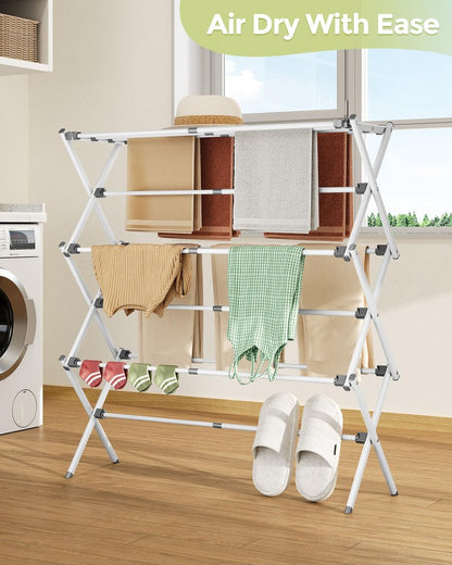 APEXCHASER Drying Rack Clothing - 3 Tier Metal Clothes Drying Rack Collapsible, Laundry Drying Rack Expandable, Small Clothe Airer for Baby Clothes Towel Bib Sock Indoor Outdoor Use(White)