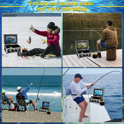 WOSHIJIE Underwater Fish Finder Camera, 7 Inch HD LCD 1080p Display, 1200TVL IP68 Waterproof with 36 Infrared White Dual Lights, Portable DVR for Boat Lake Ice Fishing