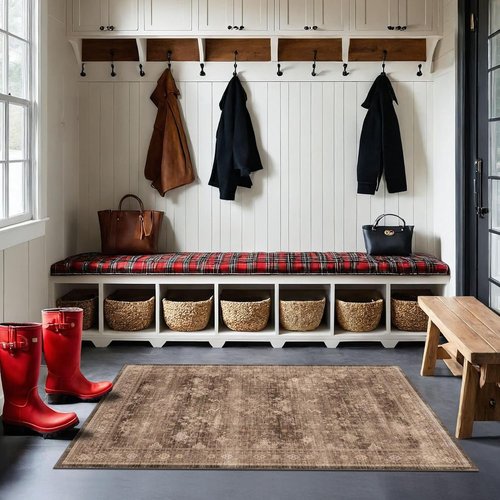 Boho Taupe Brown 3x5 Area Rug - Modern Vintage Washable Non-Slip Entryway Mat for Indoor Use