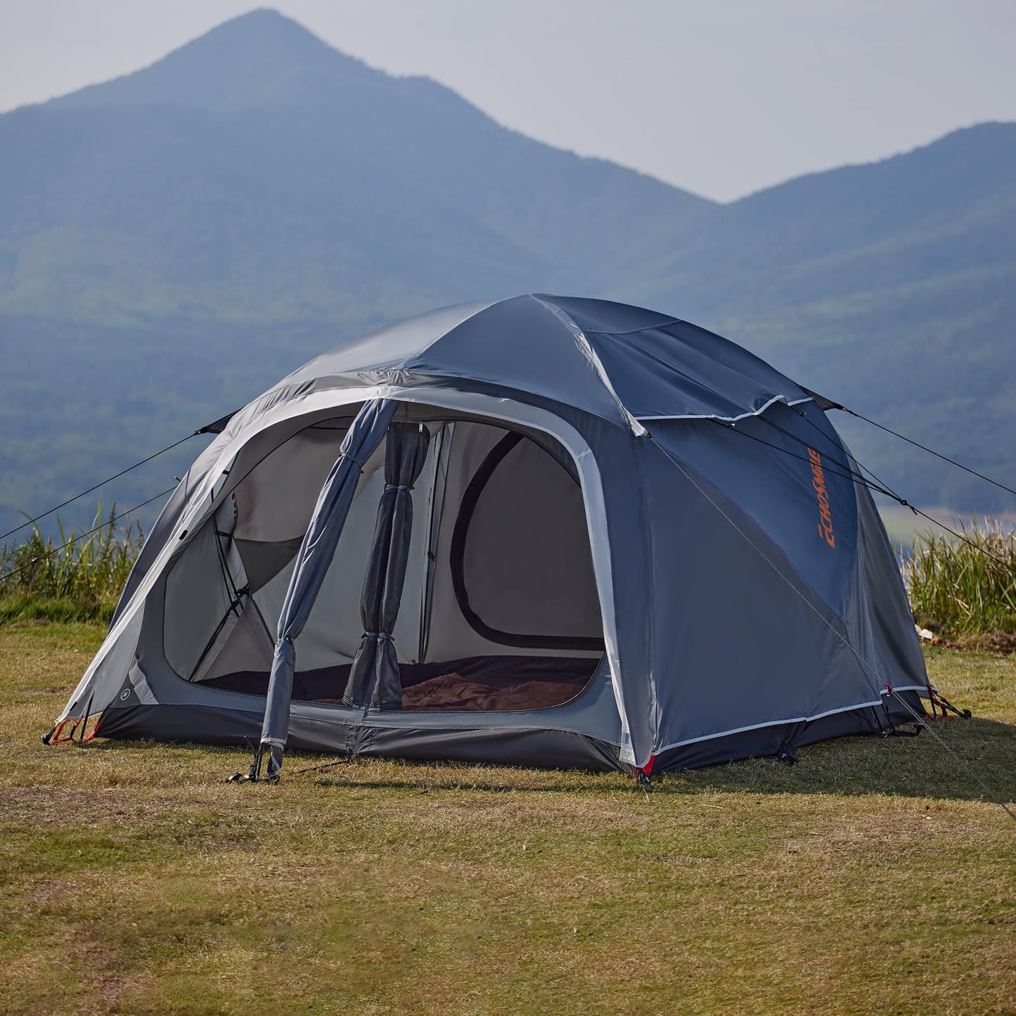 EchoSmile 3-5 Person Family Camping Tent, Waterproof Windproof Heavy Duty Dome Shelter, Easy Setup Multi-Pole Cabana with Extra Storage Room for Wet Bags & Shoes, Outdoor Hiking Travel -Gray