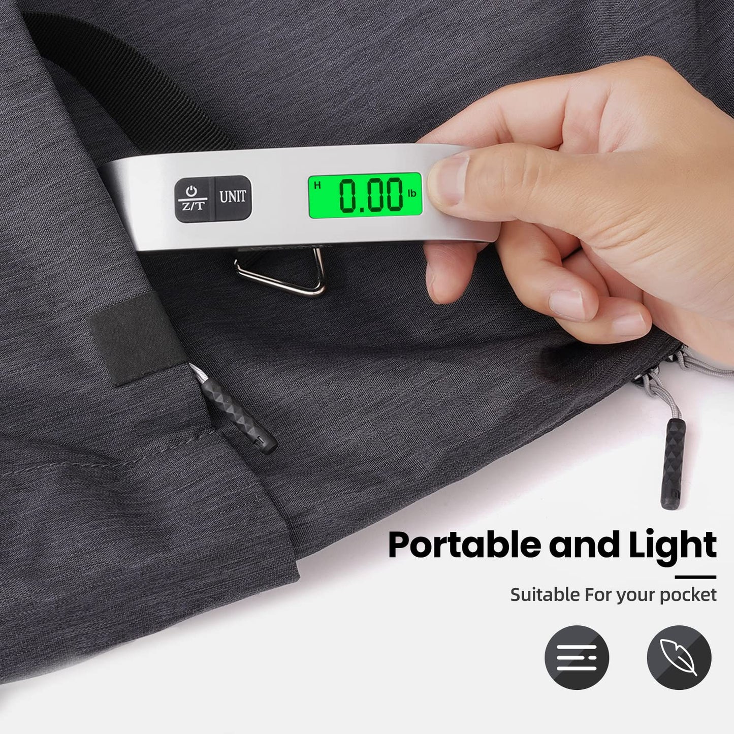 BAGAIL Digital Luggage Scale, 110lbs Hanging Baggage Scale with Backlit LCD Display,Portable Suitcase Weighing Scale,Travel Luggage Weight Scale with Hook,Strong Straps for Travelers(Ash Silver/Temp